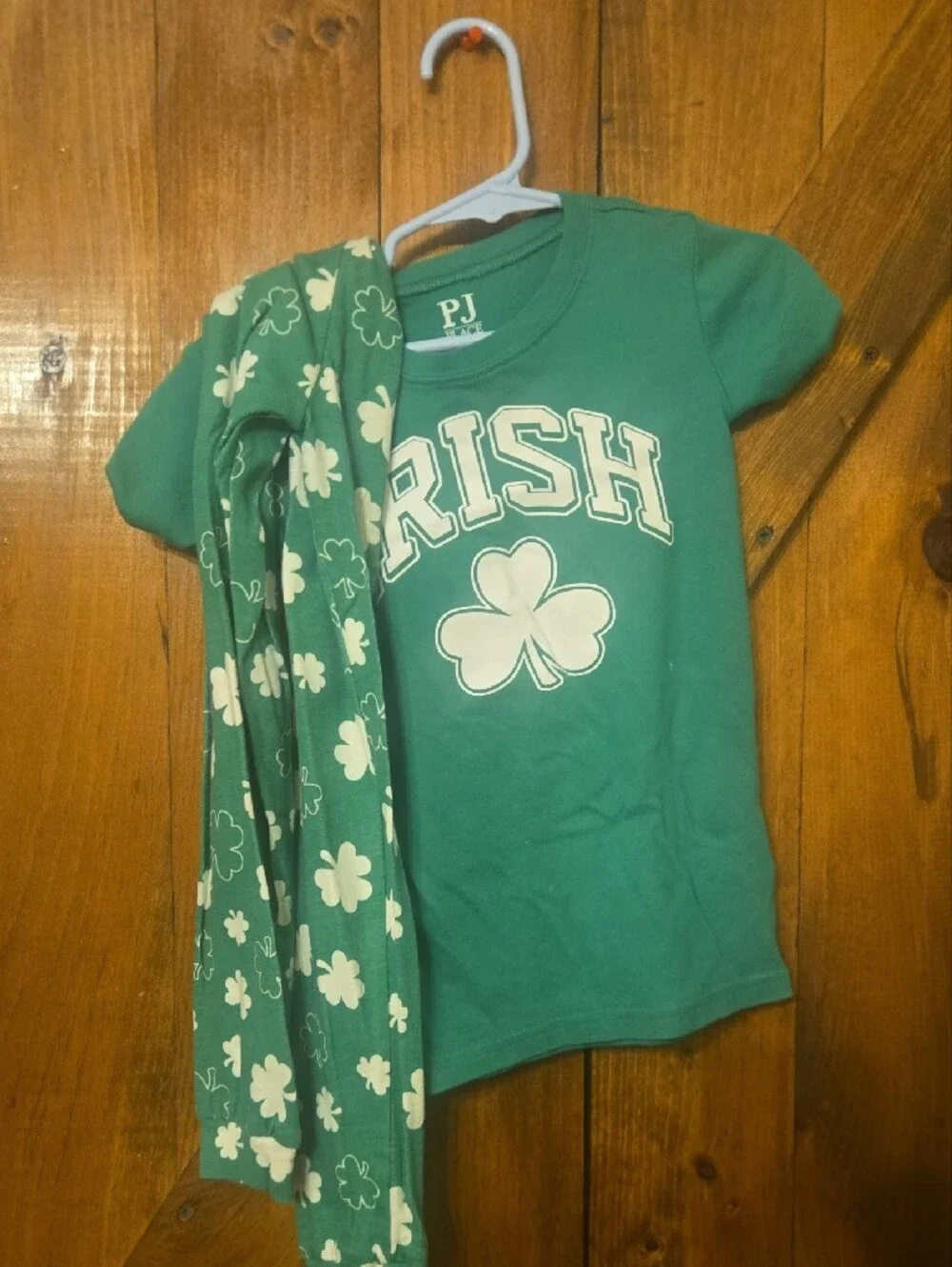 Kids' Irish Shamrock Short Sleeve Tee - Green With Matching Bottoms